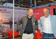 Marco de Zeeuw and Marcel Oudshoorn of Olsthoorn Greenhouse Projects at the fair at their regular spot at the beginning of the first aisle.                         